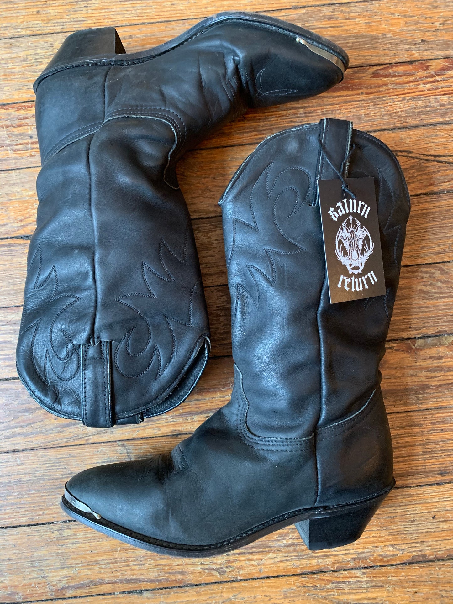 Vintage Laredo Black Silver Tipped Cowboy Boots