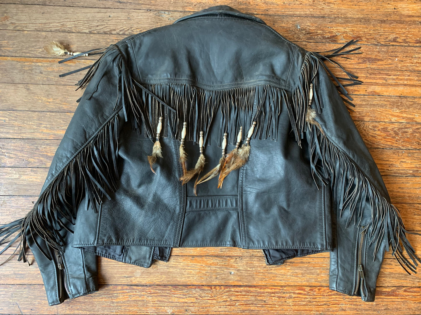 Vintage Beaded Feather Fringe Motorcycle Jacket