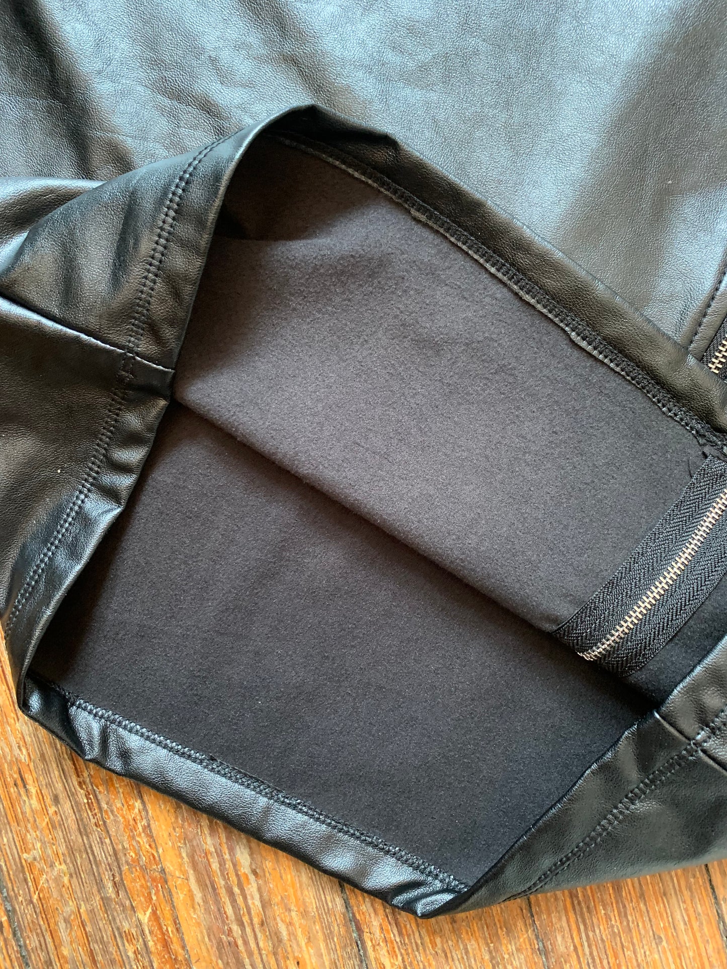 Black Faux Leather Zipper Midi Skirt