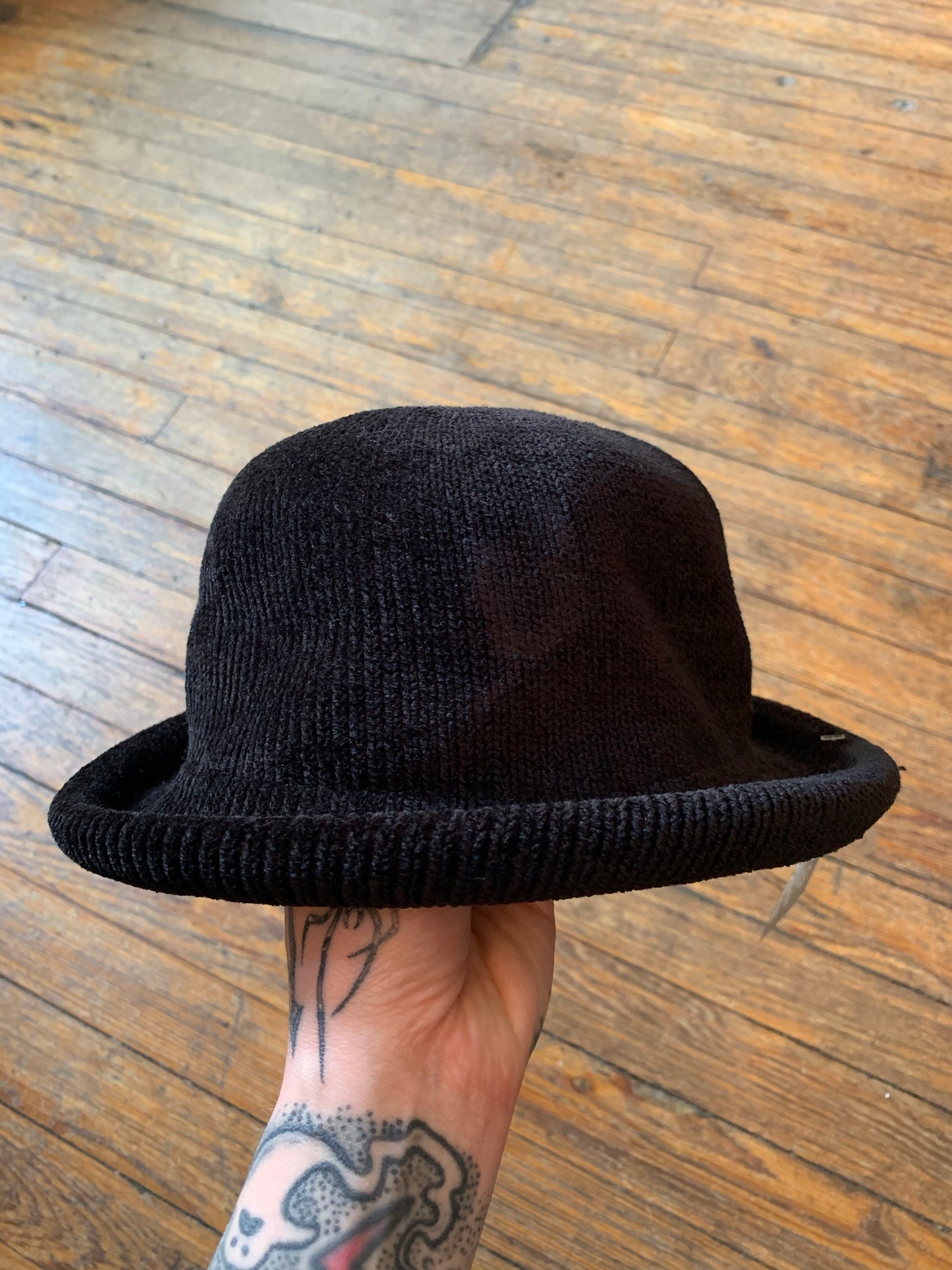 Soft Black Chenille Bowler Bucket Hat