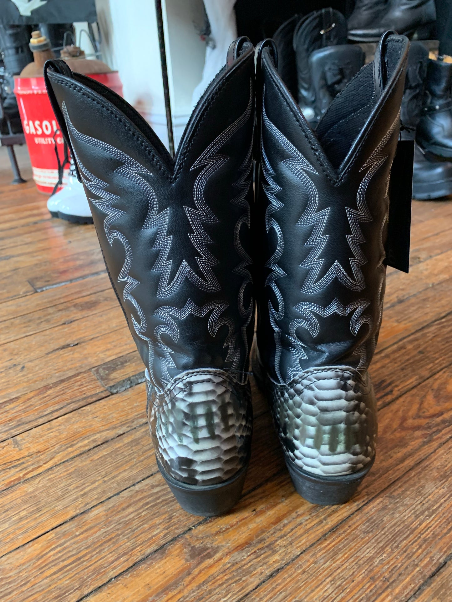 Laredo Vegan Black Leather and Snakeskin Cowboy Boots