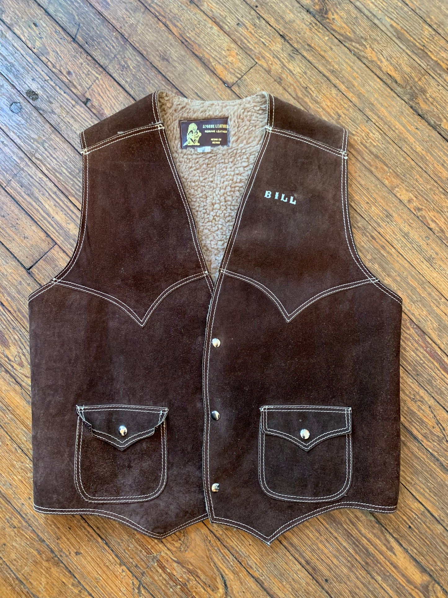 Vintage “Bill” Apache Leather Brown Suede and Shearling Vest