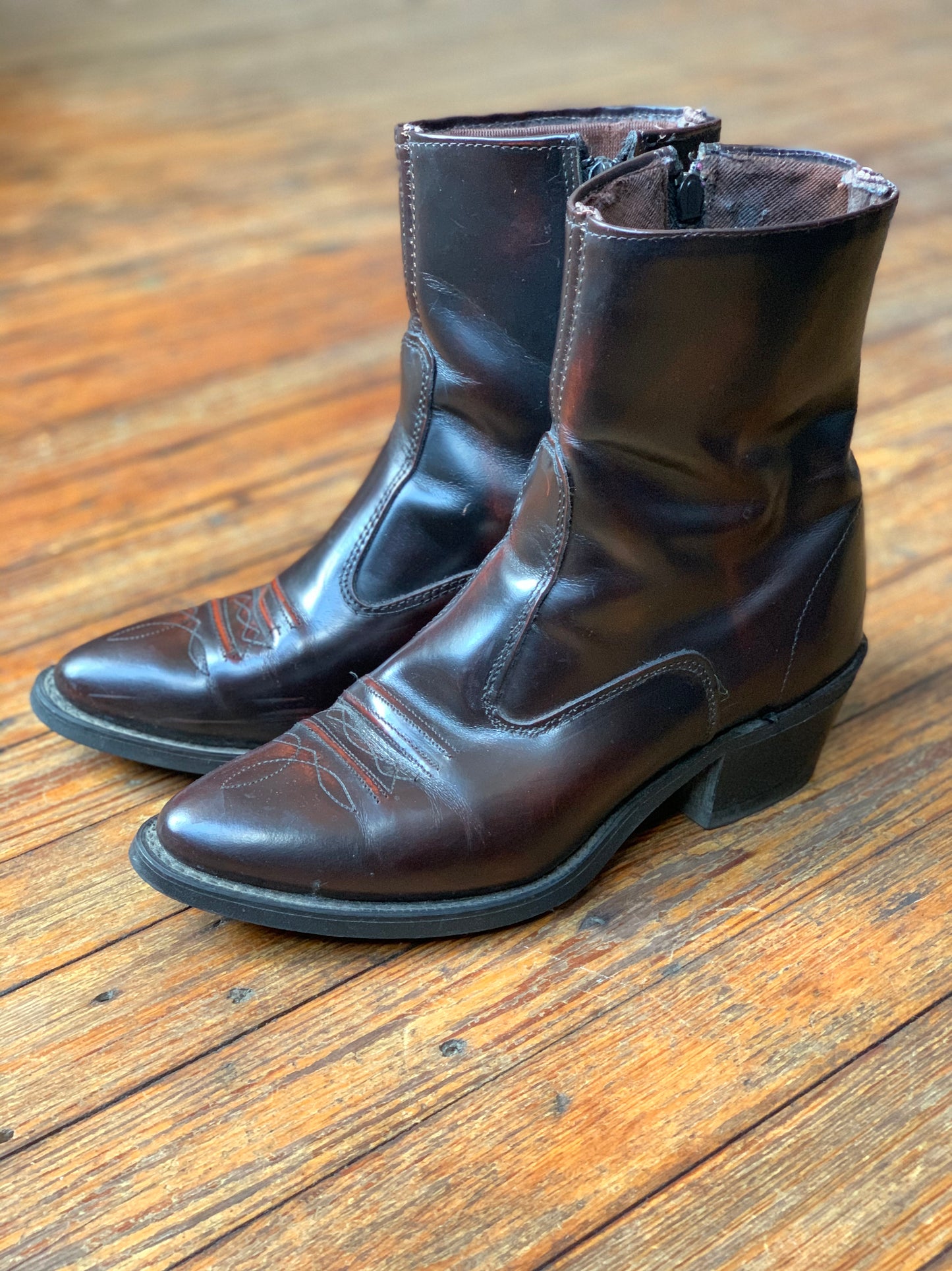 Vintage Texas Oxblood Dress Cowboy Ankle Boots